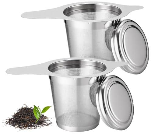 2 Piezas Colador de Té de Acero Inoxidable 304, Coladores de té para té suelto, Colador Te con Tapa, Reutilizable de Malla Extra Fina Filtro de Té para Tazas, Tetera, Café Ollas, Cuencos de Té