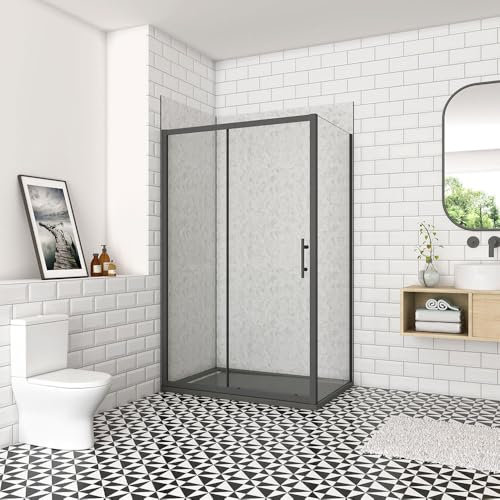 Acezanble Matt Black Frame 1200x800x1850mm Sliding Shower Door Side Panel Enclosure