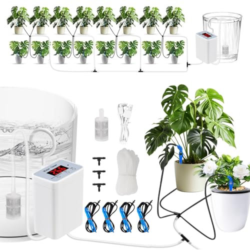 Sistema di irrigazione automatico Smart Garden, sistema a goccia per 16 piante in vaso, ricaricabile USB-C 2000 mAh