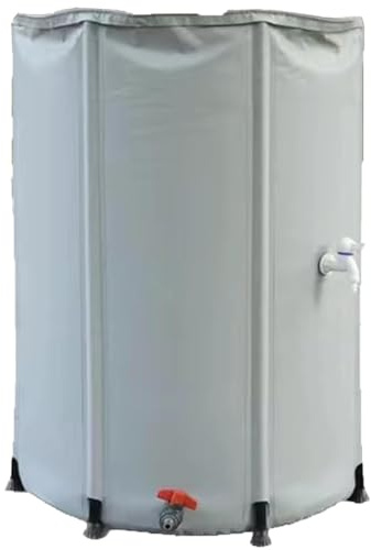 Portable Water Storage Tank, Collapsible Rain Barrel for Water Collection with Mesh Top, Foldable Downspout System with Stand, Tap, and Zipper Cover