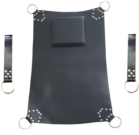 Black Leather Bondage Swing for Adults – Heavy Duty Hammock Sling – Handcrafted for Bedroom (Black)