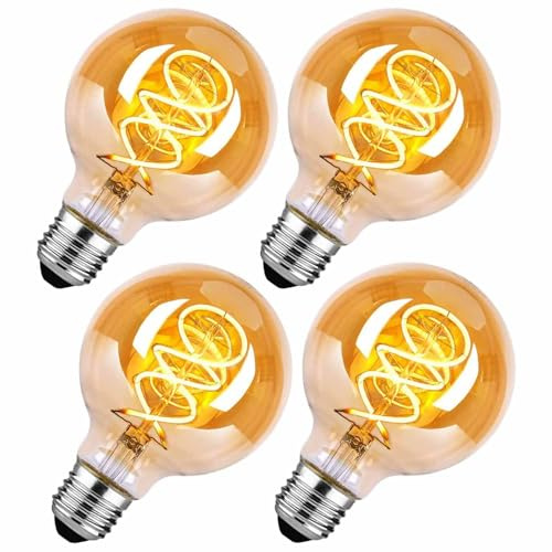 Roomrite Edison Vintage Glühbirne E27,E27 LED Vintage 4W G80 2700K Warmweiss Retro Glühbirne LED Filament Lampe für Retro Beleuchtung im Wohnzimmer/Schlafzimmer/Esszimmer - Bernstein, 4 Stück