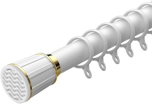Asta per tenda a tensione regolabile, senza trapano, per doccia, patio e camera da letto, facile da installare, 15 e 196 cm, colore bianco elegante, adatto per porte e porte da 160 cm