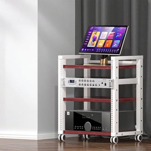 Rack audio/video regolabile con ruoteSupporto multimediale multifunzionale Scaffale compatto per CD/DVD Home Theater Mobili Facile da spostare Soluzione di organizzazione versatile.