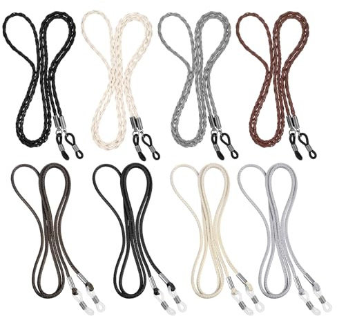 Nogeqi 8 stycken glasögonband av läder, justerbar glasögonkedja läder, glasögonband, universellt glasögonband för män kvinnor, solglasögonband flätade glasögon band för män och kvinnor