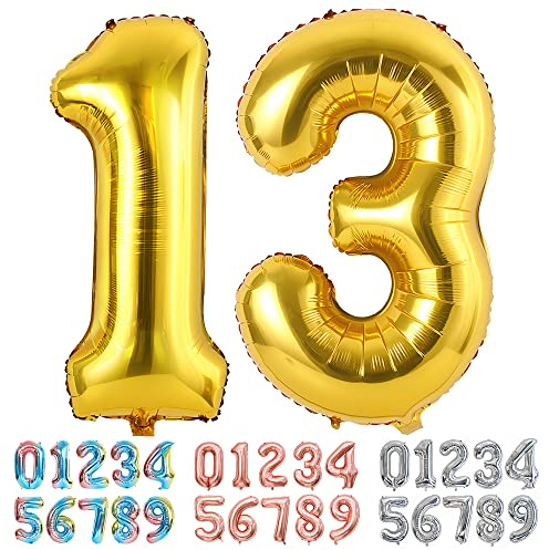 Ponmoo Foil Balloon Number 13/31 Gold, Giant Numbers 0 1 2 3 4 5 6 7 8 9 10-19 20-29 30-39 40-49 50-60-70-80-90-100, Large Balloons for Wedding Anniversary Birthday Party Decoration