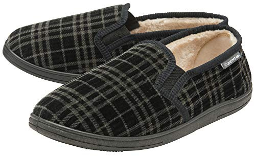 DUNLOP Mens Slippers Slip On Twin Gusset Comfy Fur Lined Memory Foam Size 7-12