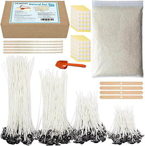 JEMESI Kit per Fabbricazione Candele, Kit per Produzione di Candele per Principianti, con Cera di Soia Pura, Stoppini, Adesivi, Porta DIY Set Regalo