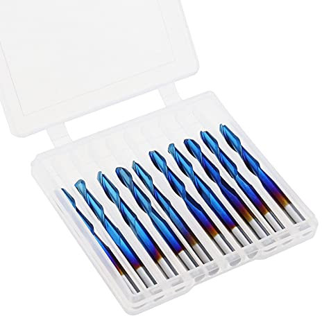 OTOTEC 10pcs 1/8 Inch Ball Nose End Mill CNC Router Bits 3.175mm Shank Spiral Upcut Design Tungsten Carbide Nano Blue Coating with Box