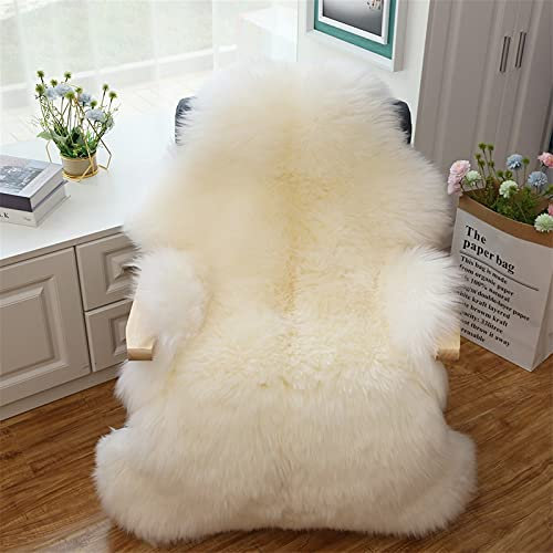 Real Genuine Sheepskin Rug Natural Sheep skin Throw Real Full Sheepskin Rugs Fluffy Fur Rug Authentic Lambskin Seat Covers For Chairs Wool Seat Pads Cushion White (70X100cm)