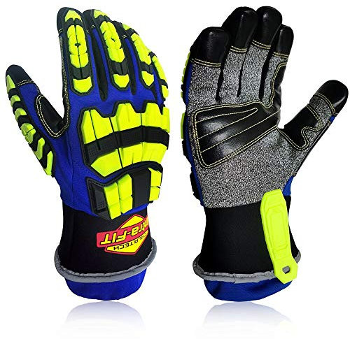 Intra-FIT Rettungshandschuhe EN388 EN420 Fingergefühl Stufe5,Schnittfeste, Weiterreißfestigkeit, Durchstichschutz Arbeitshandschuhe mit TPR Knöchelschutz (Blau, XL (1er Pack))