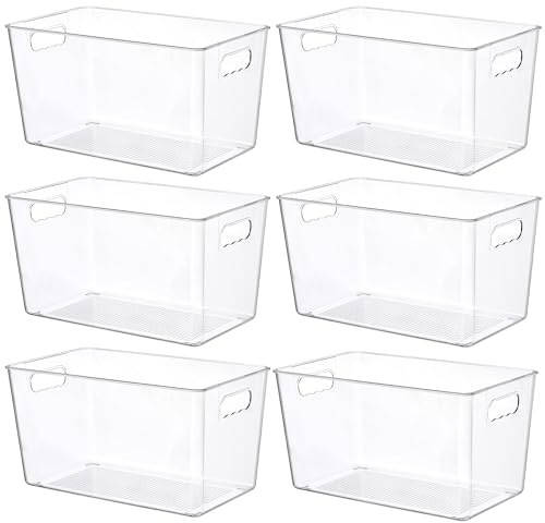 Vtopmart 6 PCS Clear Plastic Storage Bins, Pantry Organizer Containers with Handle for Refrigerator, Fridge, Cabinet, Kitchen, Countertops, Cupboard, Home Organization and Storage, XL