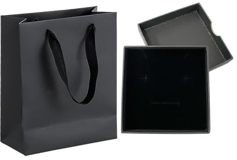 1 kleine Geschenkbox mit Deckel + 1 vertikale Handtasche, Geschenkverpackung, Schmuck-Geschenkbox, Mini-Geschenktüte, geeignet zum Aufbewahren von Schmuck oder zum Verschenken von Geschenken (schwarz)