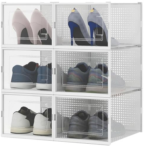 BAKAJI 6 x Scatole per scarpe Portascarpe Impilabili con Coperchi, Assemblaggio Facile, Porta Scarpe Salvaspazio Trasparenti, Contenitori Box Organizer Portaoggetti, (Set 6 Pz, 35 x 25 x 19 cm)