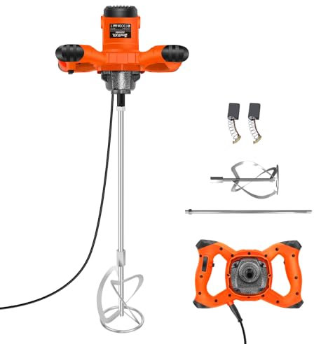 Malaxeur Électrique, Mélangeur Peinture Melangeur Beton Béton Réglable À 6 Vitesses Mélangeur, 2600W, 0-1700 r/Min, Pour Peinture Mortier Crépis, Orange