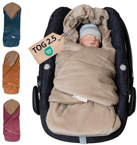 ULLENBOOM Einschlagdecke Babyschale, 100% OEKO-TEX Materialien, Cord Sand (Made in EU) - Babydecke für Kindersitz oder Kinderwagen, kuschelige Decke für Babys, Ideal für Herbst und Winter
