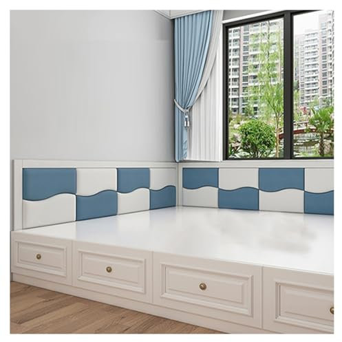 Cuscino Da Parete Autoadesivo, Adesivi Da Parete Tatami Spessore 3,5 Cm, Testiera Stereo Staccabile E Incolla 50x50 Cm 3 Pezzi/6 Pezzi/8 Pezzi, For Camere Da Letto Parete TV Camera Dei(White Blue,50x3