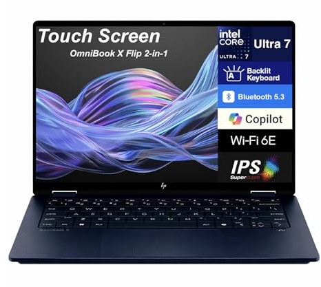 HP OmniBook X Flip 2-in-1 Copilot+ PC Laptop 14 Touchscreen 2K Display (Intel Ultra 7-256V, 16GB LPDDR5X, 1TB SSD, Backlit KB, WiFi 6E, 5MP IR Webcam, Win 11 Home)