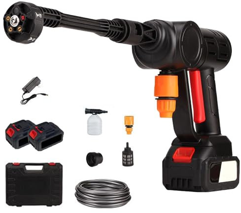 21V Cordless Pressure Washer with 2 Battery, 6 in 1 Portable Power Washer, Cordless Power Washer with 10m Hose, Portable Jet Washer for Car, Patio, Floor and Garden Cleaning (Black)