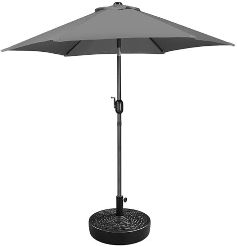 Yaheetech Set di Ombrellone da Giardino e Base per Ombrellone, Basamento Riempibile in Plastica Simile Rattan con Sabbia o Acqua 22L con Parasole 230 cm Impermeabile e Inclinabile Anti UV