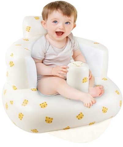 Alaoo Inflatable Baby Chair,Infant Back Support Sofa for Babies 3 Months and Up Summer Inflatable Baby Seat for Sitting Up, Babies Shower Chair Outdoor Seat Floor Seater,Tiger Head Pattern