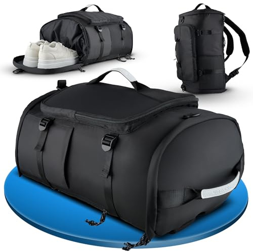 UrbanMate Sporttasche Herren mit Rucksackfunktion und Schuhfach, Sporttasche Damen, Weekender, Damen Gym Bag, Duffle Bag, Kleine Reisetasche, Sportrucksack, Reiserucksack, Schwimmtasche, 42 l, Schwarz