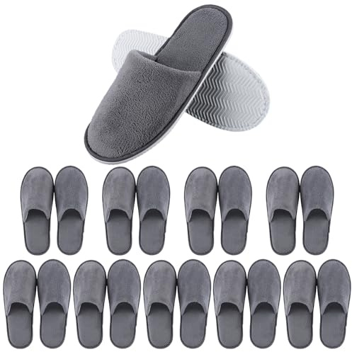 10 Pairs of Spa Slippers, Disposable Hotel Cotton Velvet Closed Toe Slippers for Home, Bedroom, Bathroom, Indoor, Hotel or Commercial Use(Grey)