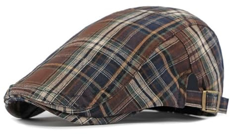 Coppola Uomo Stile Britannico Berretto Regolabile Plaid Berretti Unisex Cappello Basco Piatto Baschi Scozzesi per Regalo (Marrone)