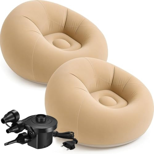 Juego de 2 sillas hinchables, sillas hinchables, sillones perezosos hinchables para camping, salón, dormitorio, sala de lectura, color marrón