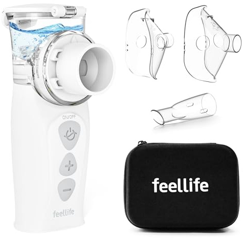FEELLIFE Nebulizador Portatil Silencioso Tipo C Recargable, Nebulizador Bebés y Adultos Tasa de Atomización Ajustable, para Tratamiento de Tosa, Enfermedades Respiratorias