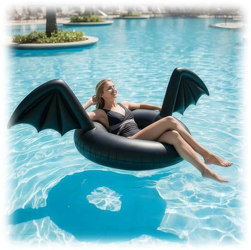 Foilswirl Large Inflatable Bat Pool Float for Adults Giant Inflatable Black Bat Wings Swimming Pool Float Outdoor Funny Animal Swim Tubes for Summer Swimming Beach Party Supplies Water Entertainment