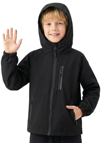 Domueay Boys Waterproof Jacket Kids Hooded Black Raincoat Age 12-13 Years