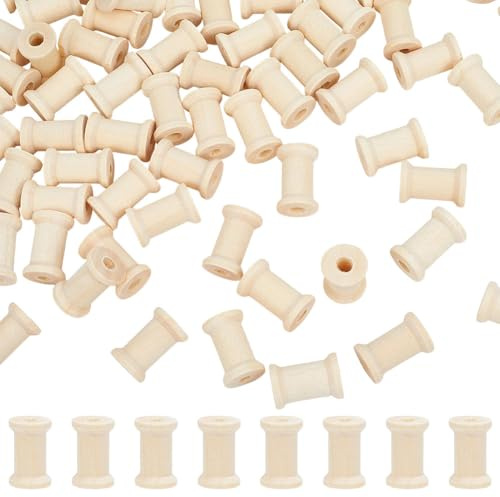 WEBEEDY 60 bobinas de madera para manualidades, 2,4 cm, carrete de hilo de madera vacío, sin tratar, pequeñas bobinas de madera para costura, bordado, joyería, fabricación de cadena, proyectos de