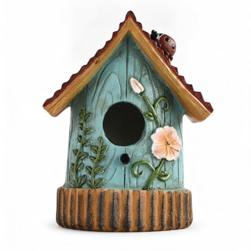 Bird Houses for Garden, Resin Colorful Bird House, Waterproof Nesting Box with Hanging Chain, for Bluebird Chickadee Cardinal, Rainproof Hanging Birdhouse for Garden Patio Balcony – Best Gift Choice