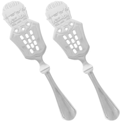 SWETRACE Set Filtro Multifunzione Cucchiai 2 Pezzi per Assenzio in Acciaio Inossidabile Argento Design a Conchiglia, Resistente e Adatto per Bar e Casa