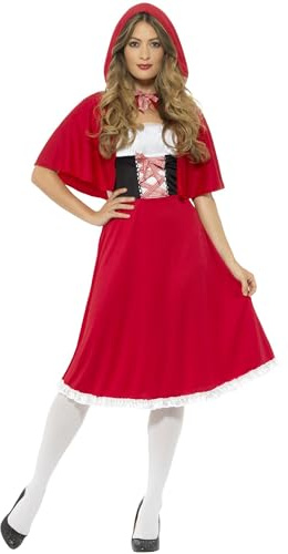 Smiffys Red Riding Hood Costume, Red with Longer Length Dress & Cape, Fairytale, Wings and Wands Fancy Fancy Dress, Adult Dress Up Costumes Halloween