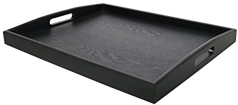 DILLMAN Serving Tray Large Black Wood Rectangle Food Tray Butler Tray Breakfast Tray with Handles (Large)