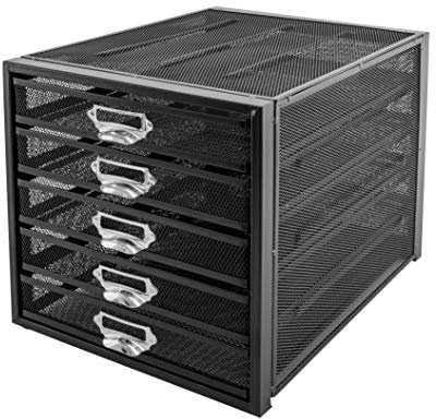 OSCO Black Wiremesh 5 Tier Paper Sorter | File Holder | Large A4 Capacity | Paperwork Organiser | Document Storage | Fully Assembled | Stackable | Rubber Feet | 285 x 275 x 355 mm