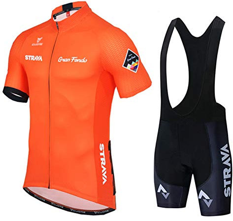 Radtrikot Set Herren Fahrrad Trikot Kurzarm Radhose mit 9D Sitzpolster, Atmungsaktiv Fahrrad Anzug für Radfahren MTB Jogging (Orange,2XL)