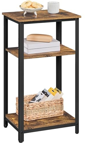 Yaheetech Table d'Appoint Idustrielle, Bout de canapé en Bois Vintage, Table de Chevet avec 3 Étagères de Rangement pour Salon Chambre Bureau Cuisine Brun Rustique 40 x 30 x 74,5 cm