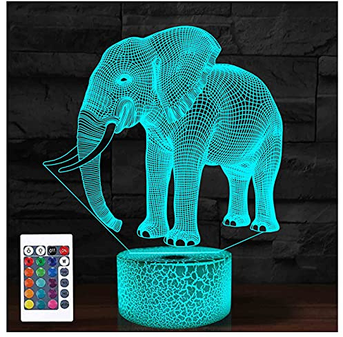 Comiwe Elefant 3D Illusion Nachtlicht Spielzeug,Dekoration LED Nachttischlampe 16 Farben Ändern mit Fernbedienung,Weihnachten Deko Lampe Geburtstagsgeschenk Für Mädchen Jungen Kinder und Freunde