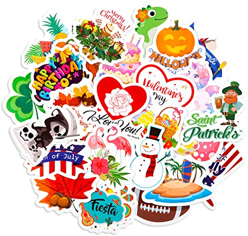 Outus 50 Pcs Seasonal Holiday Stickers Pack Halloween Christmas Easter