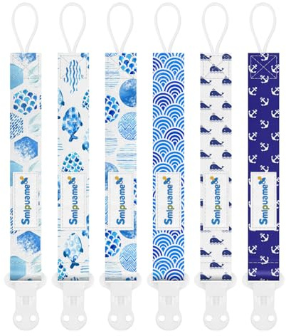 Smlpuame 6 nappkedjor baby nappkedja, nappkedja med clips för pojkar och flickor（Hav）
