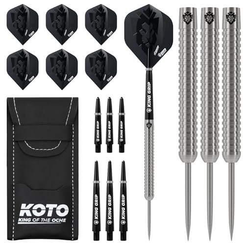 KOTO - Spinner 90% Darts 21 G, Silber, Dartpfeile, Darts Set inkl. 3 Barrels, 2 SetsFlights + Shafts & Dartwallet, Fester Ringgrip