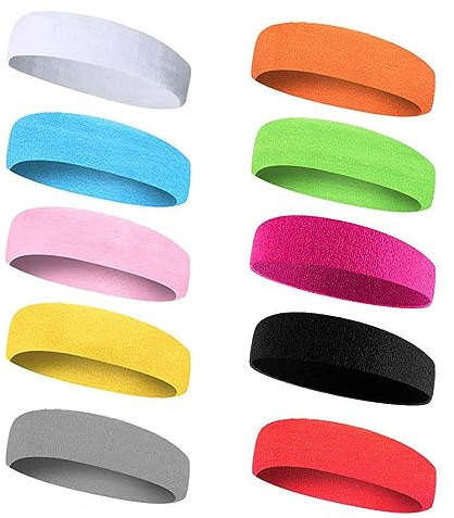 LATRAT 10 bandas antitranspirante para la frente, banda para el sudor para la cabeza, para ciclismo, deportes, para hombre y mujer, 18 cm, multicolor