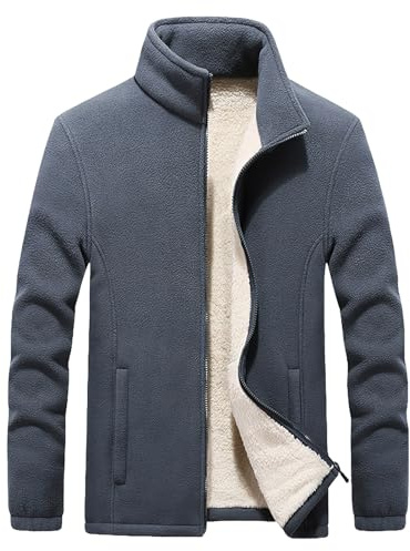Jamron Uomo Taglie Forti Inverno Giacca in Pile con Cerniera Calde Giacche in Felpa con Colletto e Tasche con Zip Grigio 3XL