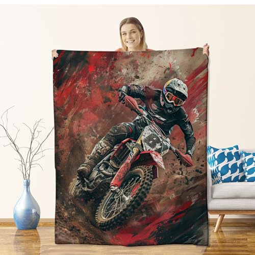 Motorcycle Dirt Bike Blanket for Lovers, Flannel Bike Blankets Gift, Throw Blanket for Sofa, Couch, Bed - Soft, Warm, Cozy - 60 x 50
