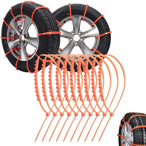 Catene da Neve per Auto, Antiscivolo - Fasce di Emergenza e Sicurezza Regolabili con Sistema Anti Slittamento per Pneumatici, 10pcs