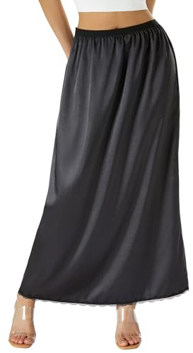 LYSINK Women Vintage Lace Half Slip Elastic Wasit Lace Trim Long Slip Skirt Ladies Satin Underskirt