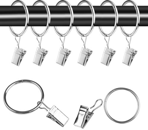 40 Stück Gardinenringe Vorhangringe, 32mm Gardinenringe mit Clips, Vorhang Clip Gardinenstange, Metall Vorhangringe, Vorhang Hängend Ringe für Fenster Tür Duschvorhänge, Bad, Schlafzimmer, Wohnzimmer